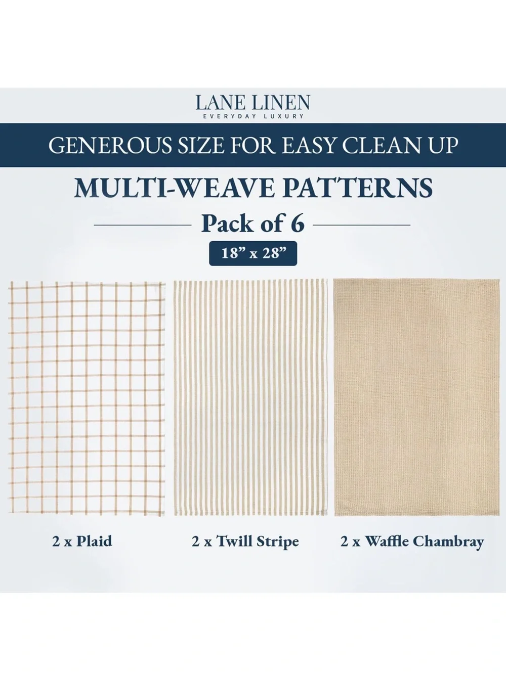 Linden Waffle-Weave Kitchen Towels in Beige - Pack of 6